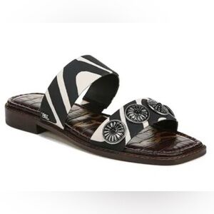 Sam Edelman Hera Black & White Sandals Silver Conchos Sz 8.5